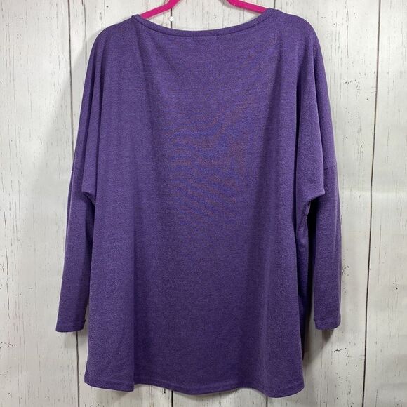 Uget Womens Plus Lightweight Oversized Batwing Sleeve Knit Purple Pullover Top - Picture 11 of 11